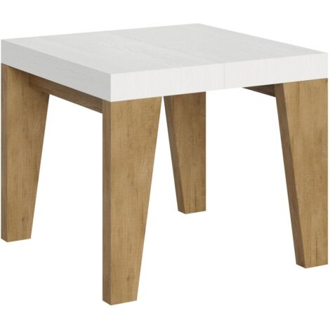 Tavolo Allungabile 90/246x90x77 cm Naxy Mix piano Bianco Frassino gambe Quercia Natura