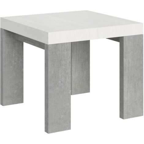 Tavolo Allungabile 90/246x90x77 cm Roxell Mix piano Bianco Frassino - gambe Cemento