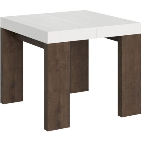 Tavolo Allungabile 90/246x90x77 cm Roxell Mix piano Bianco Frassino gambe Noce
