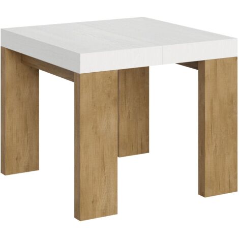 Tavolo Allungabile 90/246x90x77 cm Roxell Mix piano Bianco Frassino gambe Quercia
