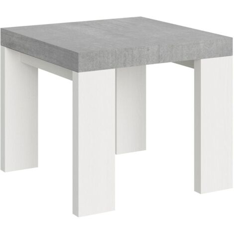 Tavolo Allungabile 90/246x90x77 cm Roxell Mix piano Cemento gambe Bianco Frassino