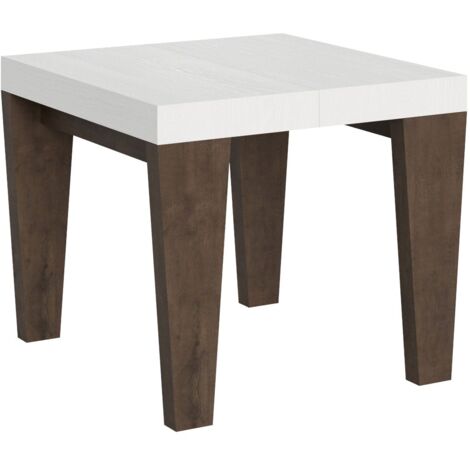 Tavolo Allungabile 90/246x90x77 cm Spimbo Mix piano Bianco Frassino  gambe Noce