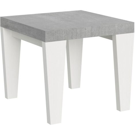 Tavolo Allungabile 90/246x90x77 cm Spimbo Mix piano Cemento  gambe Bianco Frassino