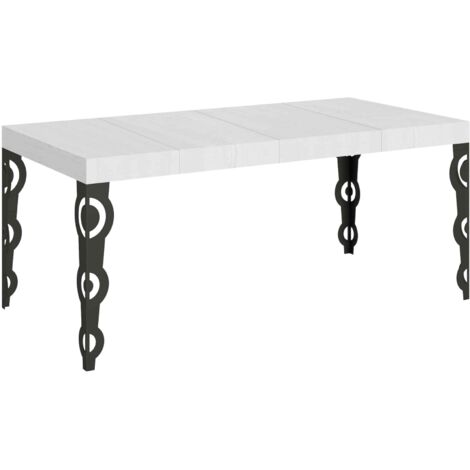 Tavolo allungabile 90x90/246 cm Karamay Premium Bianco Frassino telaio Antracite