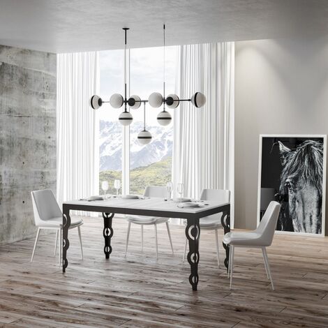 Tavolo allungabile a 284 cm gambe e telaio antracite piano Bianco KARAMAY Evolution 180 cm