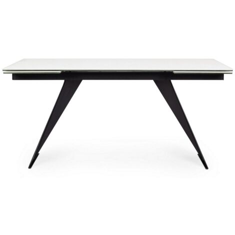 Tavolo allungabile Blazar con struttura in acciaio, piano in ceramica e supporto in vetro