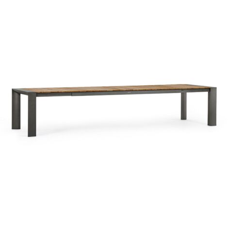Tavolo allungabile "Cameron" con struttura in alluminio, piano in teak, stile moderno -228-294 cm / Bianco