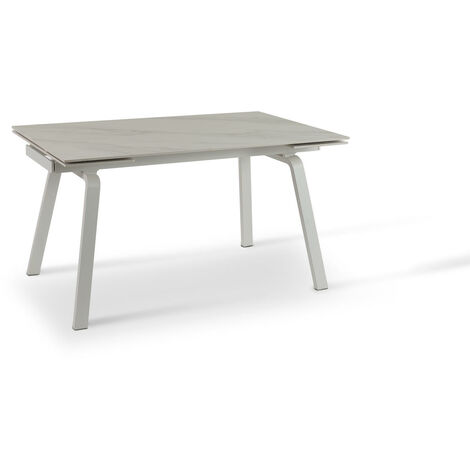 Tavolo allungabile con top in pietra effetto marmo bianco 140/200x80x76h cm