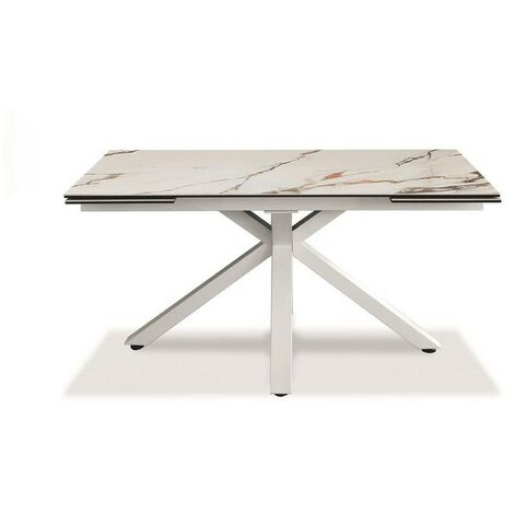 Tavolo Allungabile da 160cm a 240cm moderno Top in Ceramica su Vetro Temperato Marmo Calacatta Borghini