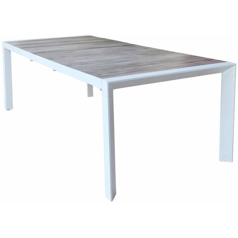 Tavolo allungabile da esterno giardino in alluminio con piano in gres effetto legno 175/235 cm Oregon -  White
