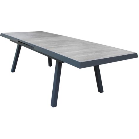 Tavolo allungabile da esterno giardino in alluminio con piano in gres effetto legno 205/265 cm Lincoln -  White