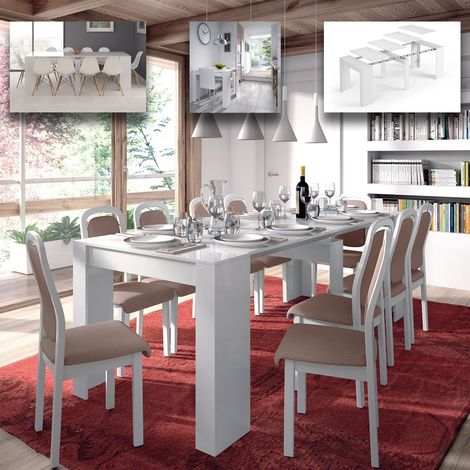 Tavolo allungabile fino a 237 cm consolle soggiorno cucina BIANCO LUCIDO in melamina 50 X 90 X 78 H cm 4580BO