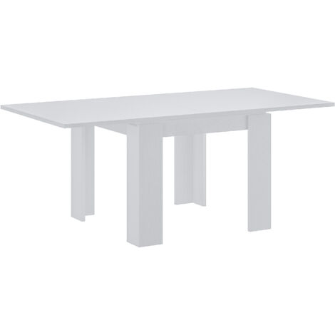 Tavolo Allungabile Moderno Da 4 A 8 Persone Gambe Spesse Design Minimal Meccanismo Centrale Estensibile Ideale Per Cucina o Sala da Pranzo 90 x 90 / 180 x 90 Cm Bianco