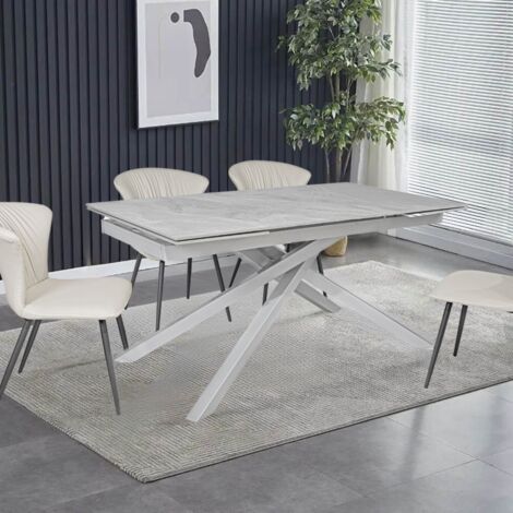 Tavolo allungabile Nefti con top in ceramica colore grigio chiaro italiano lucido con gambe argento