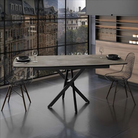 Tavolo allungabile piano effetto marmo ardesia opaco e gambe in metallo nero Filis 145x90x76H