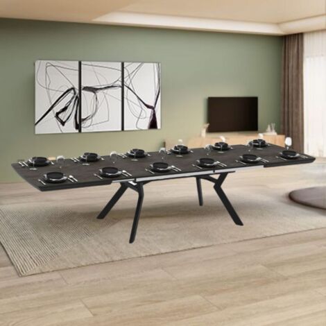 Tavolo allungabile rettangolare Robat piano effetto marmo ardesia opaco e gambe in metallo 160x100x76H