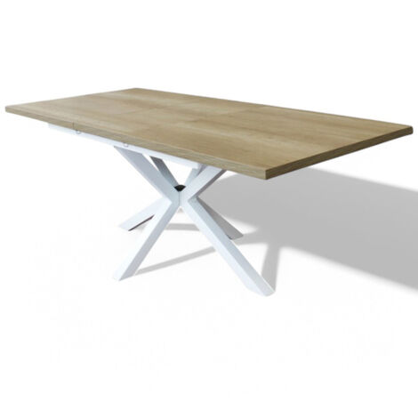 Tavolo allungabile struttura in metallo bianco e marrone con piano in melamina venature 90x160/200xH75 cm Gariè