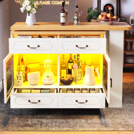 Tavolo alto 135-203x39x92.8cm USB integrato Indicatore batteria Rotazione 360 MDF Bianco Naturale Ristorante e cucina