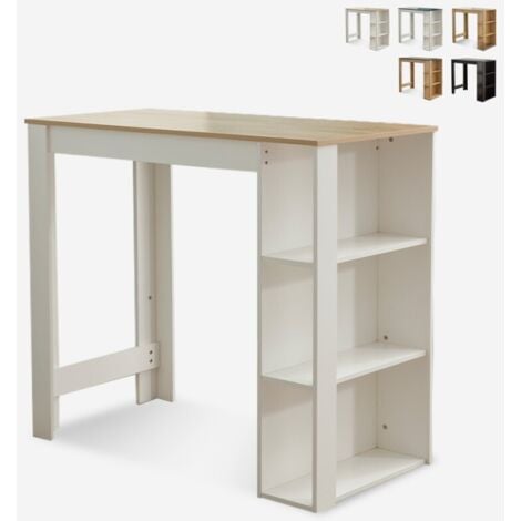 AHD AMAZING HOME DESIGN Tavolo alto bar penisola cucina per sgabelli con ripiani Charmes - Bianco - Rovere