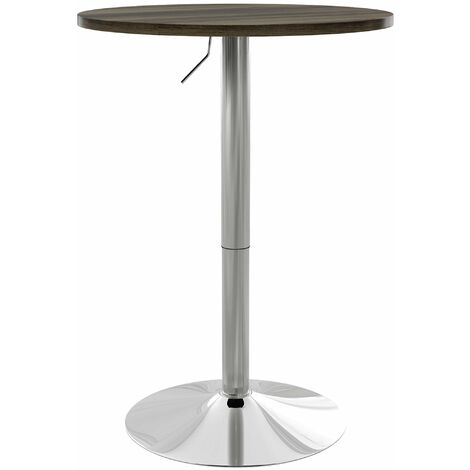 Tavolo Alto da Bar con Altezza Regolabile Piano Girevole e Base Ø60x69-91 cm in Acciaio Marrone
