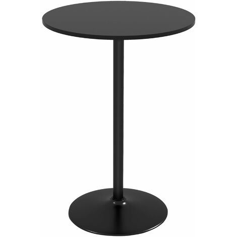 Tavolo Alto da Bar Moderno Rotondo con Base Ø70x102 cm in Acciaio e Piano in MDF Nero