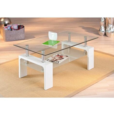 tavolo alva bianco doppio vetro temperato, 100x60x45 cm