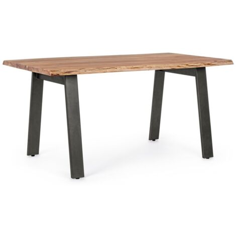 Tavolo Aron rettangolare, con gambe in acciaio, piano in legno di acacia, stile moderno -160 x 90 cm