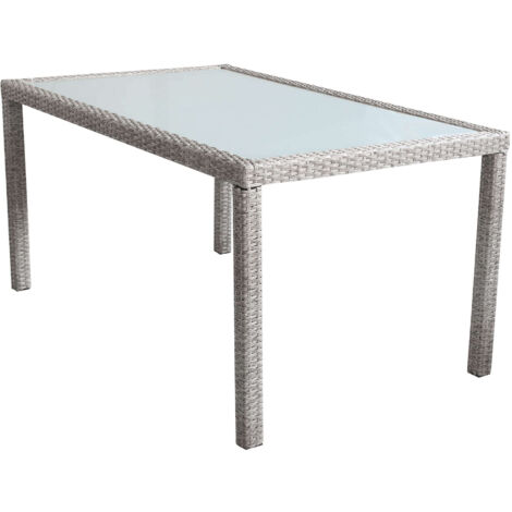 TAVOLO AZORE IN ACCIAIO E WICKER GRIGIO CHIARO 150 X 90CM