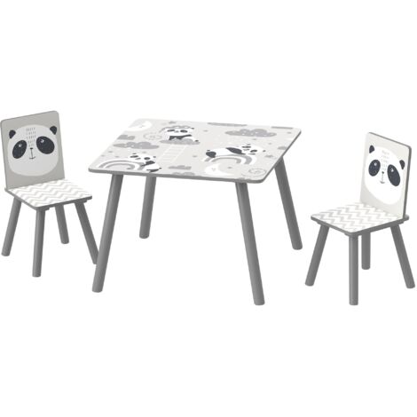 Tavolo bambini con 2 sedie, set 3–8 anni, grigio 60×60×44 cm
