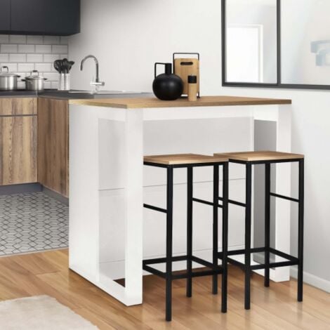 IDMARKET Tavolo bar ad isola JUNO in legno bianco con piano in faggio