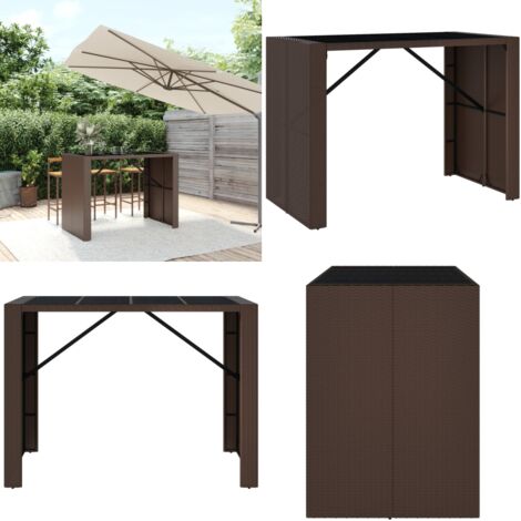 Tavolo Bar con Piano in Vetro Marrone 145x80x110 cm Polyrattan - Tavolo da giardino - Tavolo in vetro