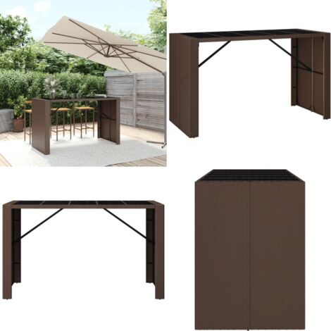Tavolo Bar con Piano in Vetro Marrone 185x80x110 cm Polyrattan - Tavolo da giardino - Tavolo da patio
