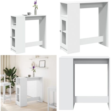 Tavolo Bar con Rastrelliera Bianco 101x40x103,5 cm Multistrato - Tavolo bar con scomparti - Tavolo bar in legno multistrato