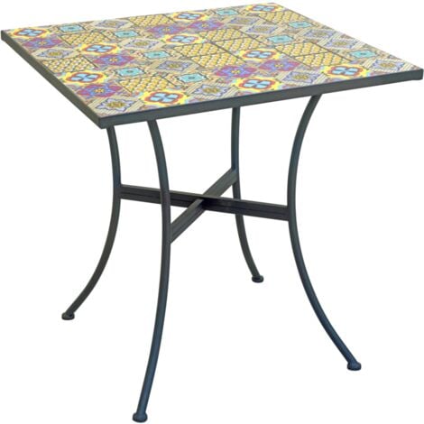 Tavolo Bar e Giardino Quadrato con Ripiano in Maioliche di Ceramica 70 x 70 cm