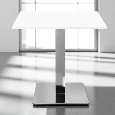 Tavolo bar pub ristorante 70x70 cm base argento e piano laminato Bianco Frassino H 75