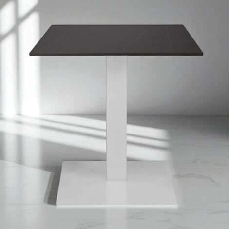 Tavolo bar pub ristorante 70x70 cm base bianca Top esterno effetto Marmo Nero H 75