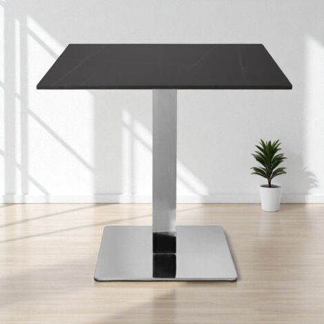 Tavolo bar pub ristorante 80x80 cm base argento Top esterno effetto marmo Nero H 75