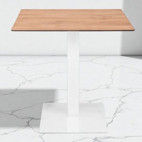 Tavolo bar pub ristorante da esterno 80x80 cm base bianca e piano in HPL Rovere Nodato H 74