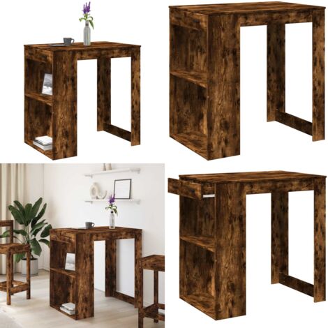 Tavolo Bar Rovere Artigianale 102x70x103,5 cm in Truciolato - Tavolo da bar Rovere Fumo - Tavolo da bar con ripiani