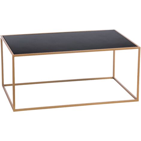 TAVOLO BASSO DORATO 90X55XH40CM CON VETRO NERO