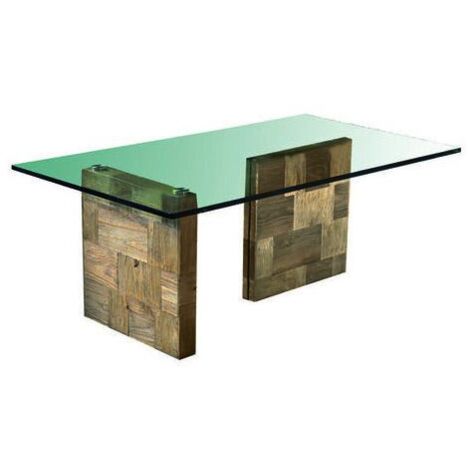 Tavolo Basso in Olmo Vecchio Vetri Temperati Guarnieri Zafferano CM120X70X46