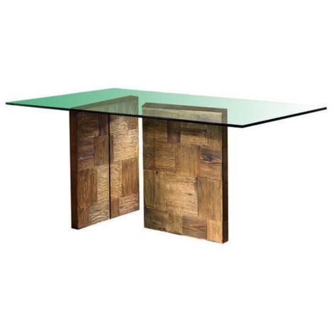 Tavolo Basso in Olmo Vecchio Vetri Temperati Guarnieri Zenzero CM180X90X78