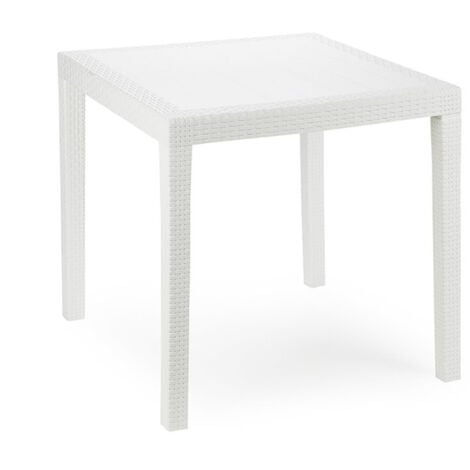 Tavolo bianco effetto rattan in polipropilene 79x79x72 cm