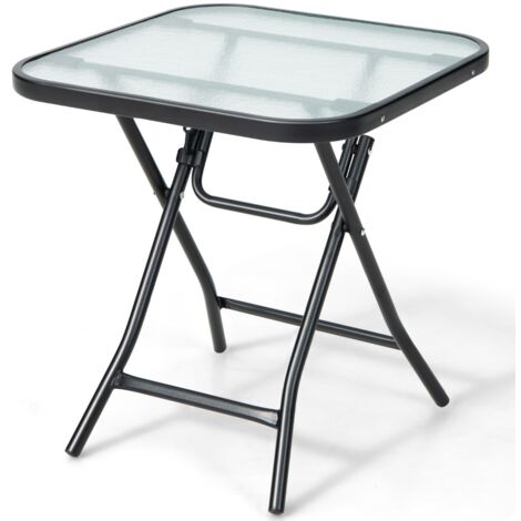 Tavolo bistrò quadrato telaio antiruggine patio Tavolo pranzo pieghevole piano vetro temperato