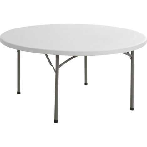 Tavolo circolare gambe pieghevoli misura D115xH74 cm polietilenee acciaio bianco