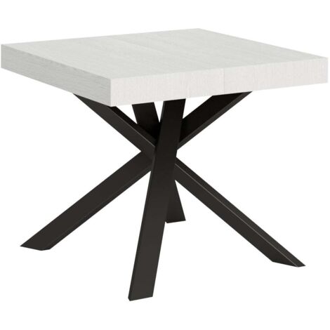Tavolo Clerk 90x90 allungato 194 piano Bianco Frassino gambe Antracite