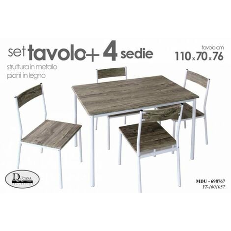 Set tavolo e 4 sedie da pranzo rovere/grigio, tavolo 110 x 70 x 76 cm LIMA