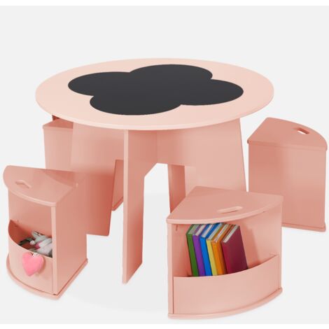 SWEEEK Tavolo con ardesia e 4 sedie con contenitore per bambini