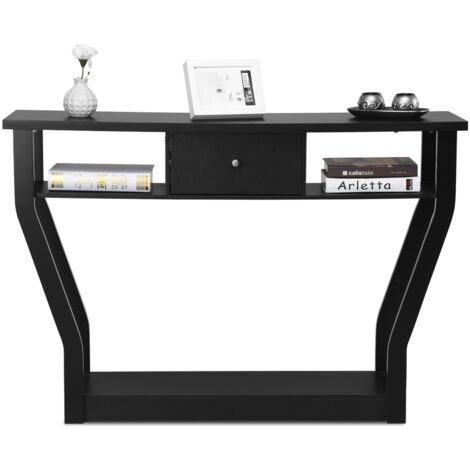 Tavolo con cassetto e 3 ripiani da studio e ufficio, Consolle per ingresso e salone multiuso 120x30x81cm Nero
