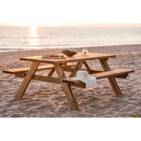 Tavolo con panche in legno impregnato Picnic Oasi inclusive 177x154x74 cm